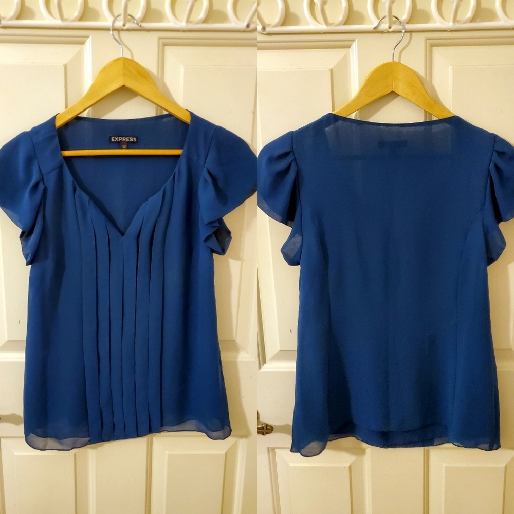 Express Teal Pleated Chiffon Blouse